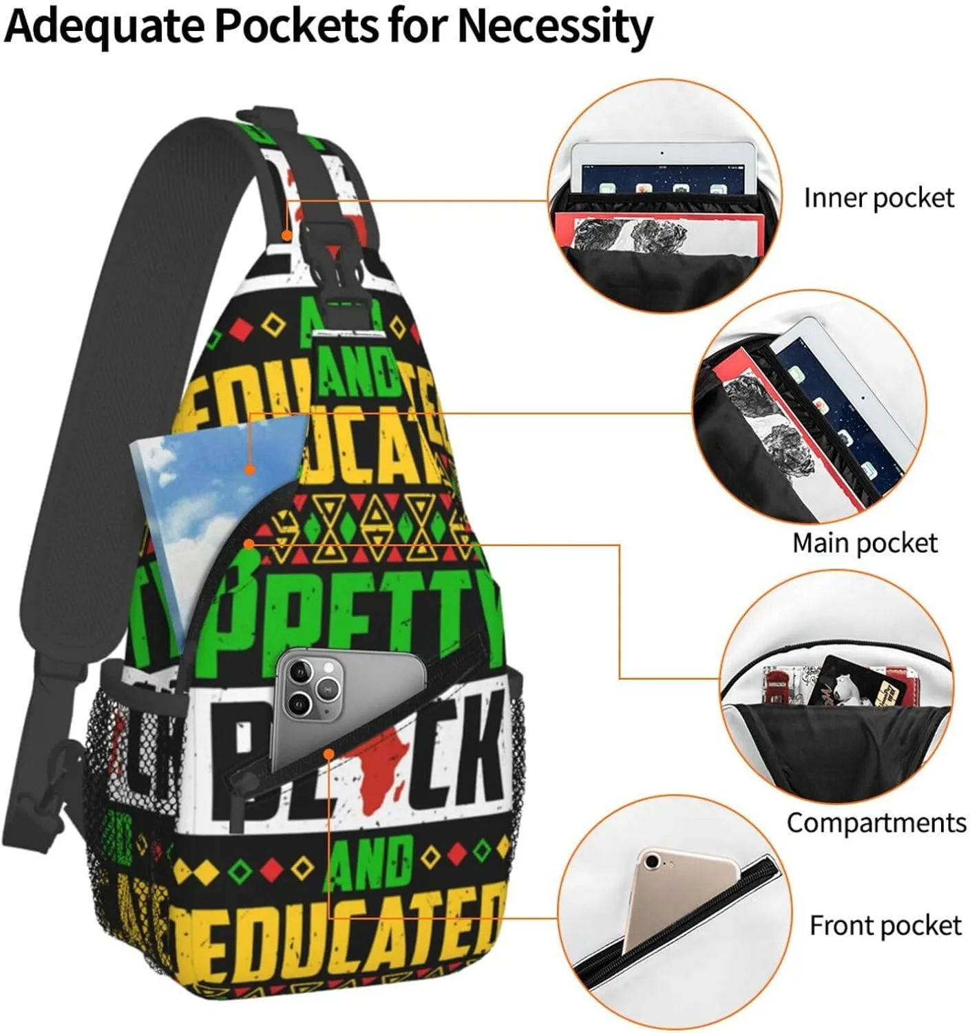 Black History Month Sling Bag Adjustable Crossbody Bag Casual Chest Bags Travel Shoulder Backpack For Women Men