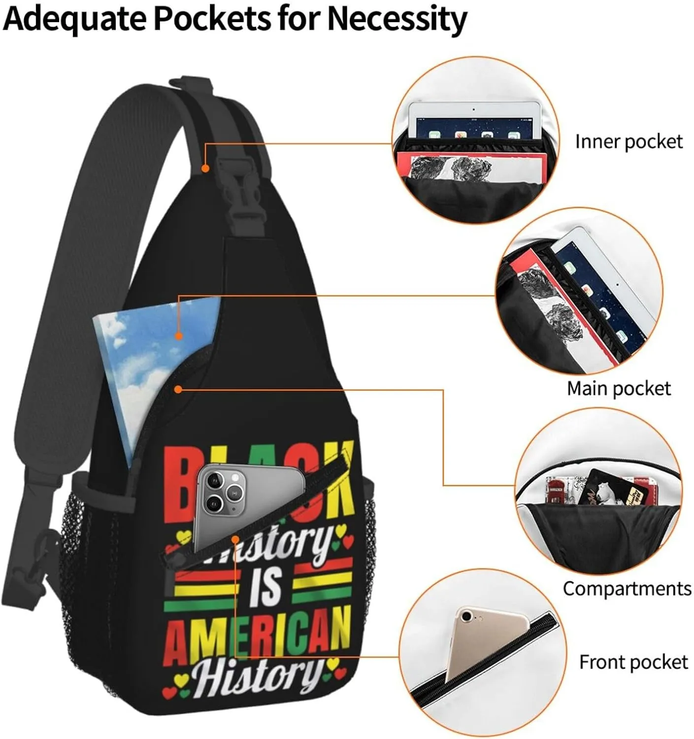 Black History Month Sling Bag Adjustable Crossbody Bag Casual Chest Bags Travel Shoulder Backpack For Women Men