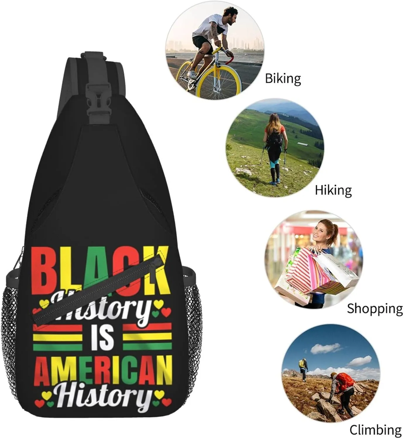 Black History Month Sling Bag Adjustable Crossbody Bag Casual Chest Bags Travel Shoulder Backpack For Women Men