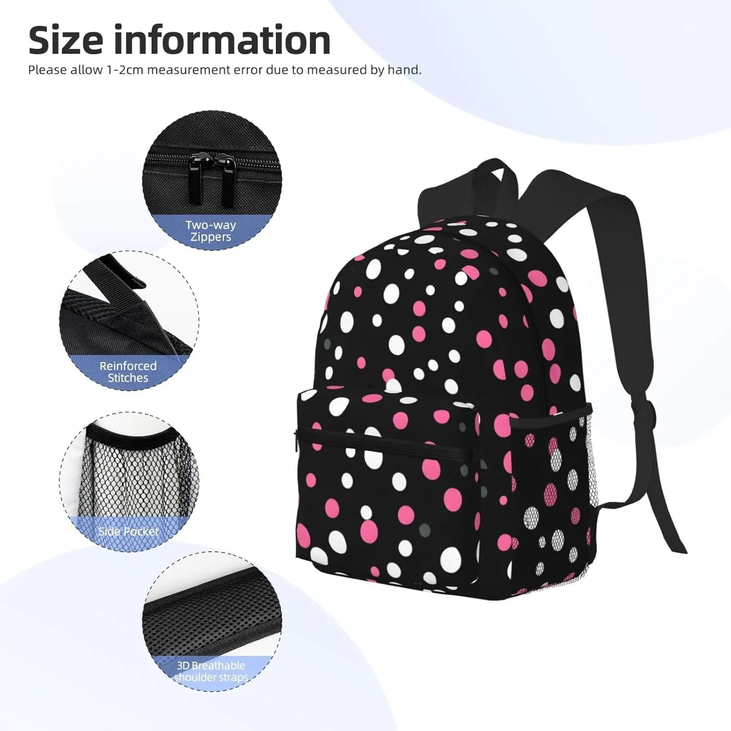 Black Polka Dots Men Women Office Laptop Backpack,Work Bag 15.7 Inch Business Travel Bags Large Capacity