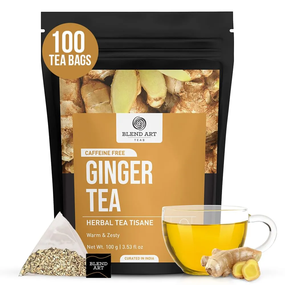 Blendart - Ginger Tea Bags, 100Teabags, 2g/bag - Premium Ginger Root Tea Bag - Warm & Spicy - Non-GMO - Caffeine-free - Support Digestion & Boost Immunity