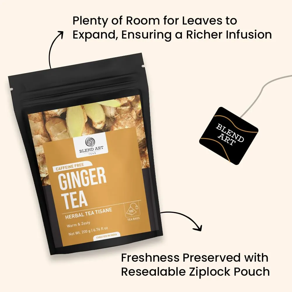 Blendart - Ginger Tea Bags, 100Teabags, 2g/bag - Premium Ginger Root Tea Bag - Warm & Spicy - Non-GMO - Caffeine-free - Support Digestion & Boost Immunity