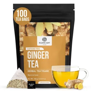 Blendart - Ginger Tea Bags, 100Teabags, 2g/bag - Premium Ginger Root Tea Bag - Warm & Spicy - Non-GMO - Caffeine-free - Support Digestion & Boost Immunity