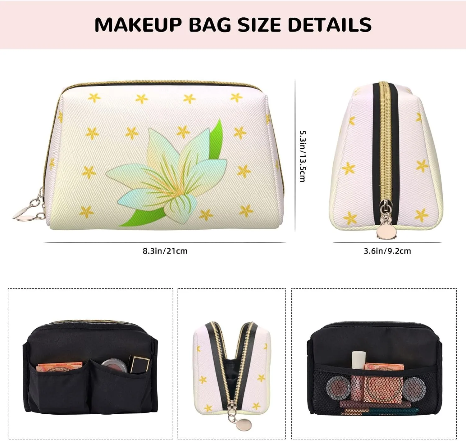 Blooming Daffodilsmakeup Bag Organizer,Toiletry Cosmetic Bag,Zipper Pouch Brushes Storage Case(Large)