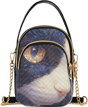 Blue and Gold Mysterious Tribal Cat trendy crossbody bags for women trendy with multi pockets hand bags for travel