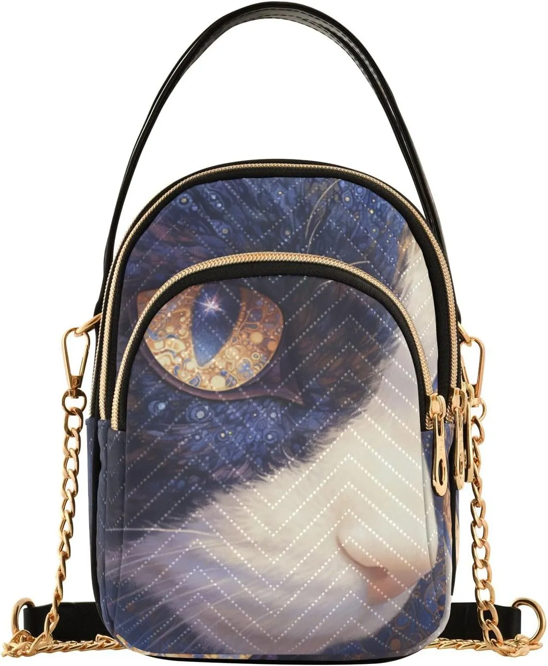 Blue and Gold Mysterious Tribal Cat trendy crossbody bags for women trendy with multi pockets hand bags for travel