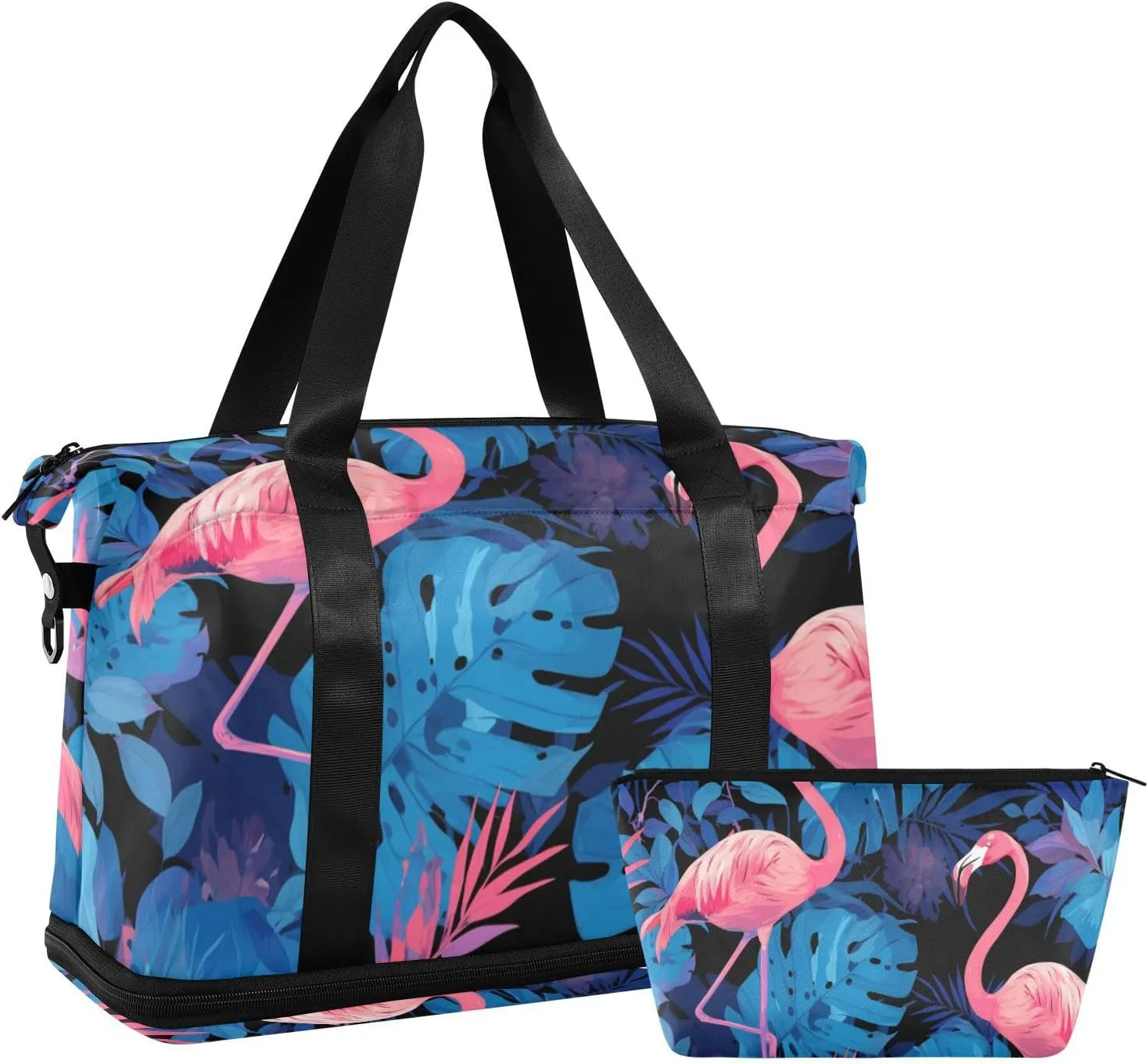 Blue Rainforest Flamingo Travel Hand Bag Carry On Weekend Bag with Adjustable Strap for Yoga Multifunctional