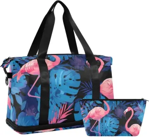 Blue Rainforest Flamingo Travel Hand Bag Carry On Weekend Bag with Adjustable Strap for Yoga Multifunctional