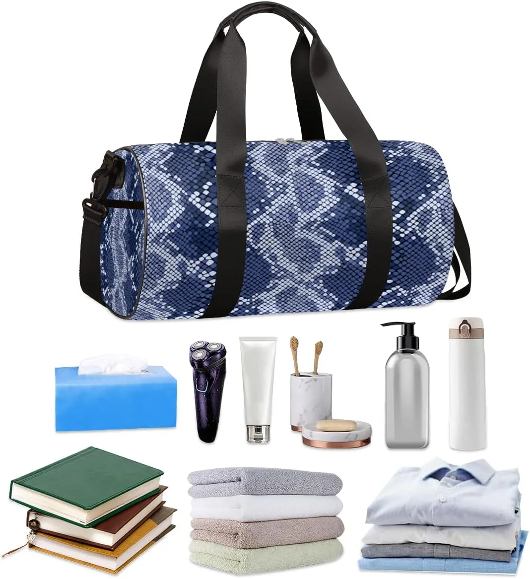 Blue Reptile Animal Print Gym Bag Small Gym Duffel Bags for Men Women Overnight Weekender Bags Lightweight Sport Duffle Bag Carry On Gymbag