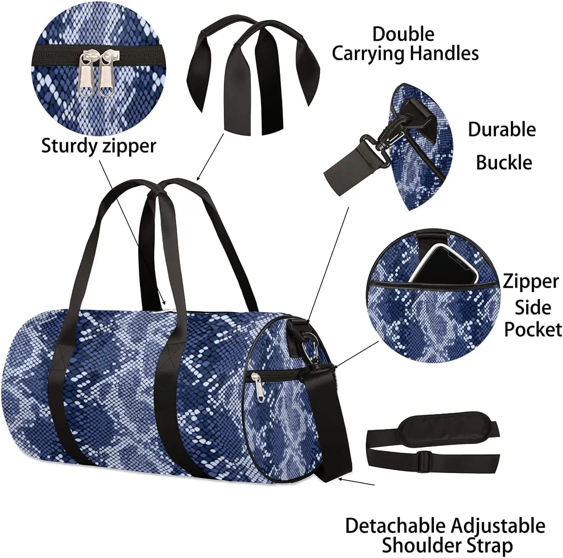 Blue Reptile Animal Print Gym Bag Small Gym Duffel Bags for Men Women Overnight Weekender Bags Lightweight Sport Duffle Bag Carry On Gymbag