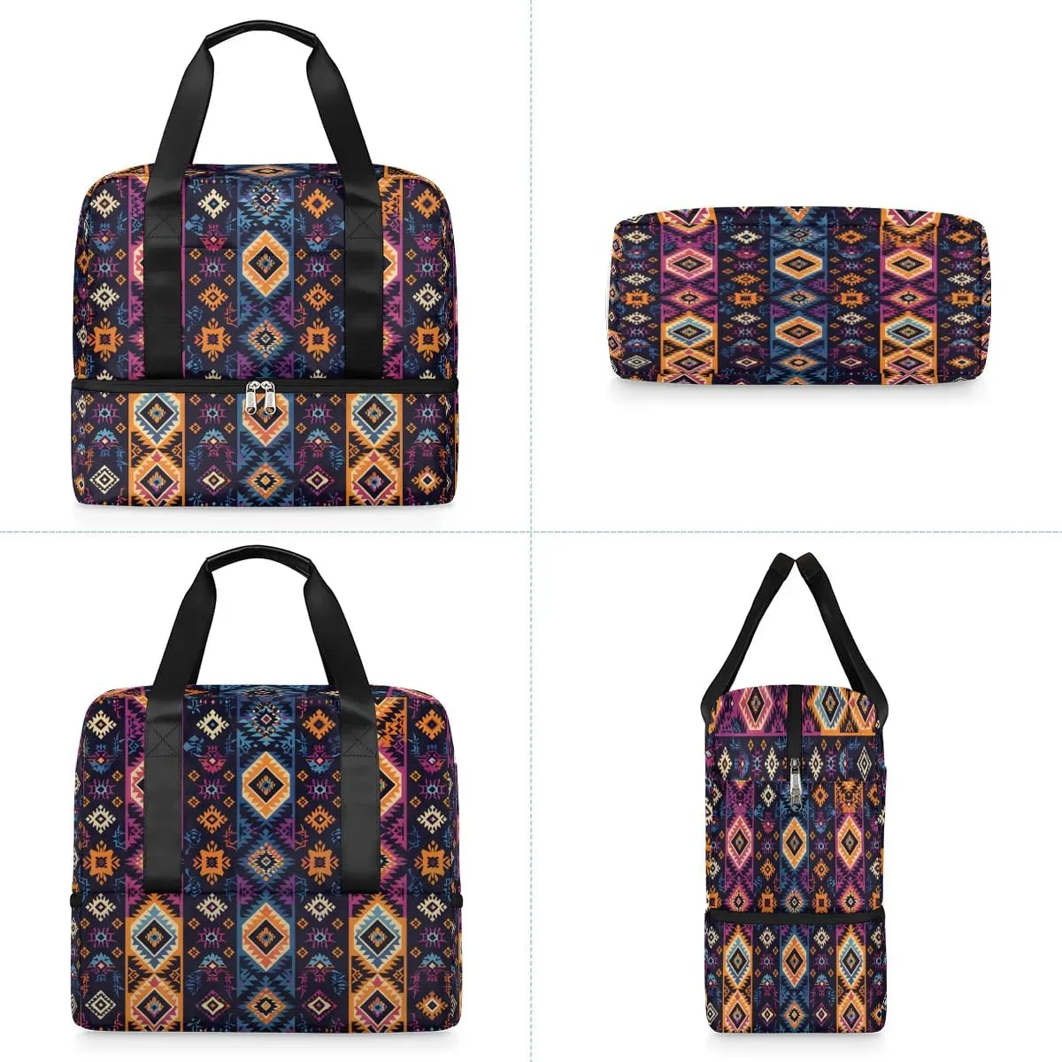 Boho Style Stripe Travel Duffel Bag Dry Wet Separated Sports Tote Travel Duffle Bag Gym Workout Bag Women Travel Duffel Bag for Women, Travel, Gym, Work