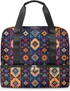 Boho Style Stripe Travel Duffel Bag Dry Wet Separated Sports Tote Travel Duffle Bag Gym Workout Bag Women Travel Duffel Bag for Women, Travel, Gym, Work