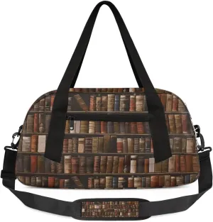 Bookshelf Wallpaper Kids Overnight Duffle Bags for Girls Boys, Vintage Books Lightweight Sports Gym Bag for Kids，Small Overnight Weekender Carry on Travel Bags Dance Bag