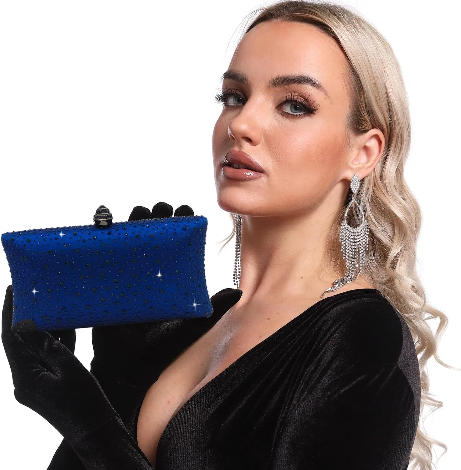 Boutique De FGG Crystal Clutch Purse for Women Formal Evening Bags Party Rhinestone Clutch Bag Wedding Prom Handbags,Mini