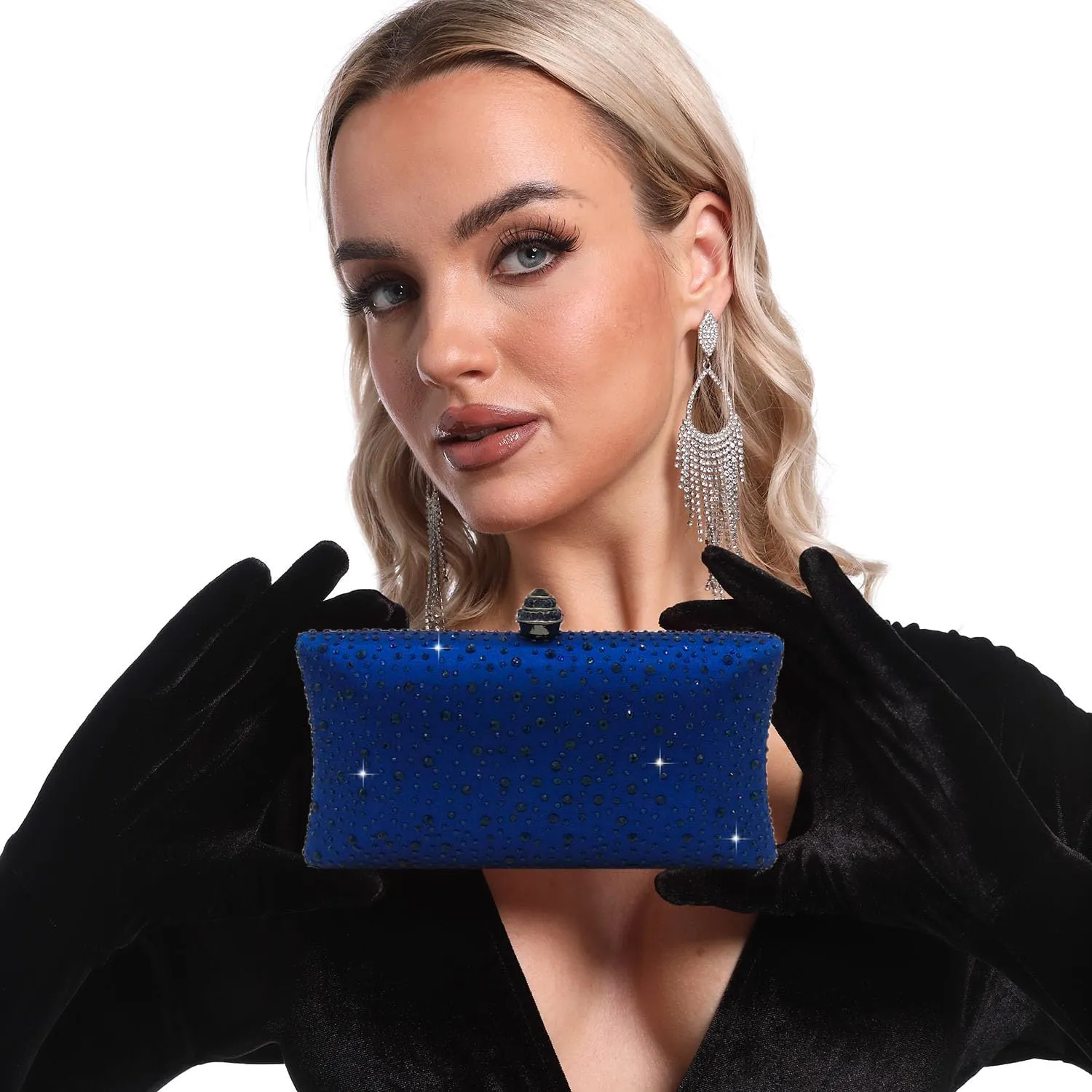 Boutique De FGG Crystal Clutch Purse for Women Formal Evening Bags Party Rhinestone Clutch Bag Wedding Prom Handbags,Mini