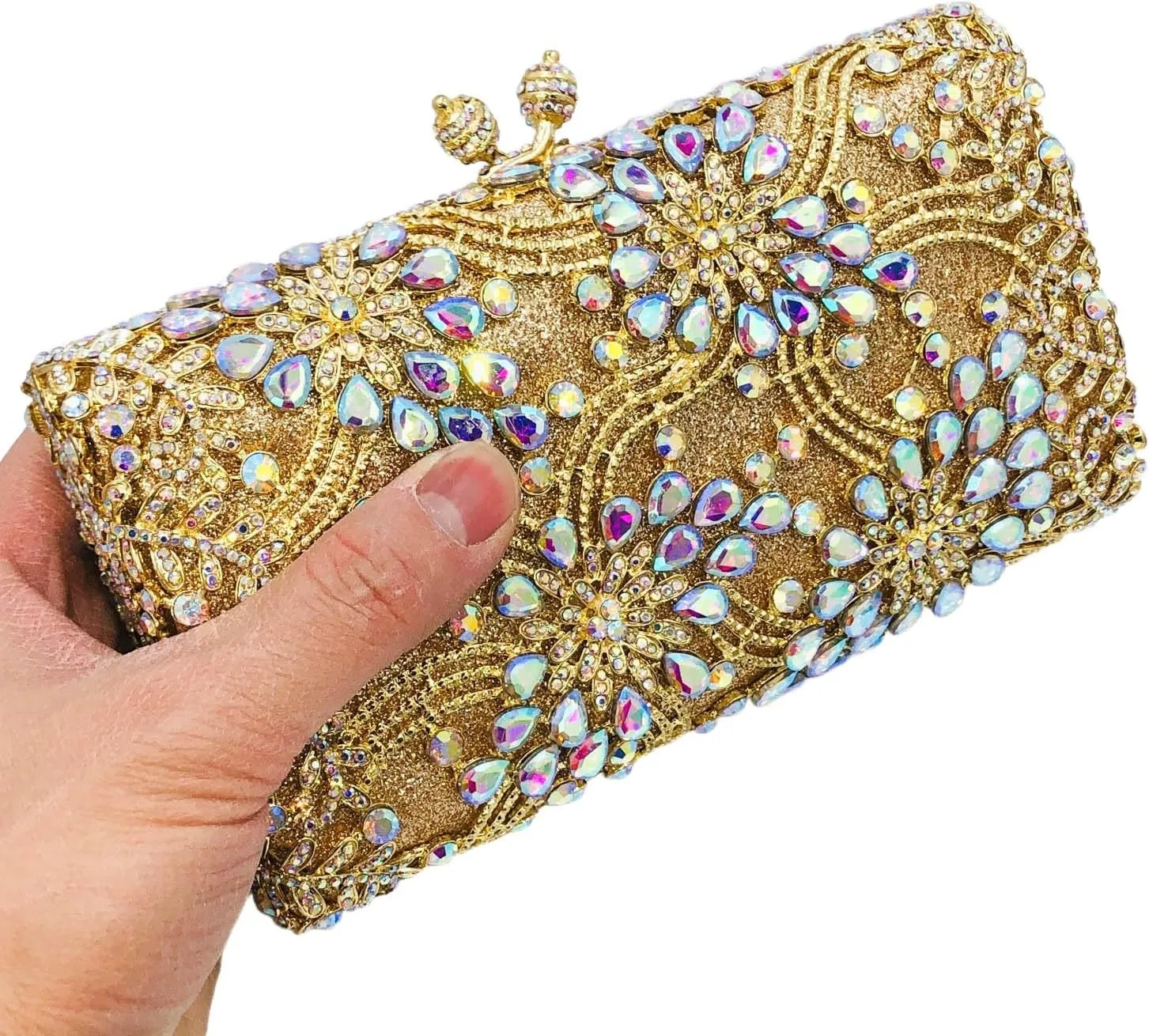 Boutique De FGG Flower Formal Crystal Clutch Purses for Women Evening Handbags Bridal Floral Rhinestones Clutch Bag,Mini