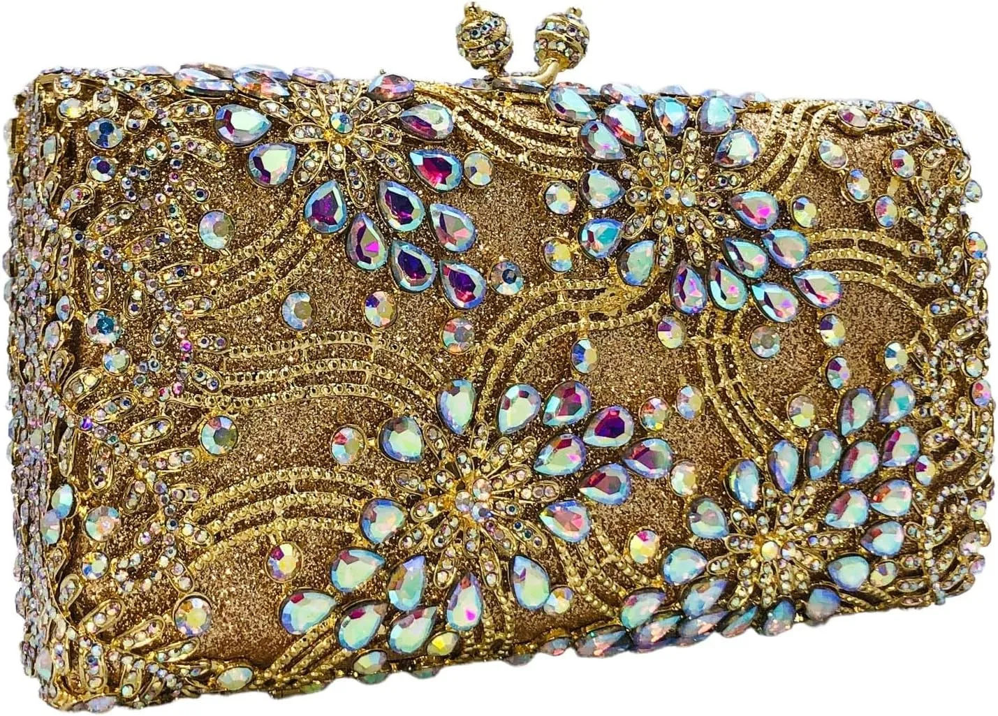 Boutique De FGG Flower Formal Crystal Clutch Purses for Women Evening Handbags Bridal Floral Rhinestones Clutch Bag,Mini