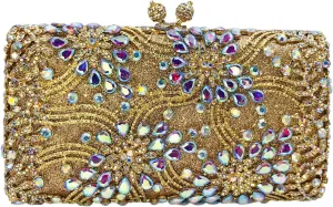 Boutique De FGG Flower Formal Crystal Clutch Purses for Women Evening Handbags Bridal Floral Rhinestones Clutch Bag,Mini