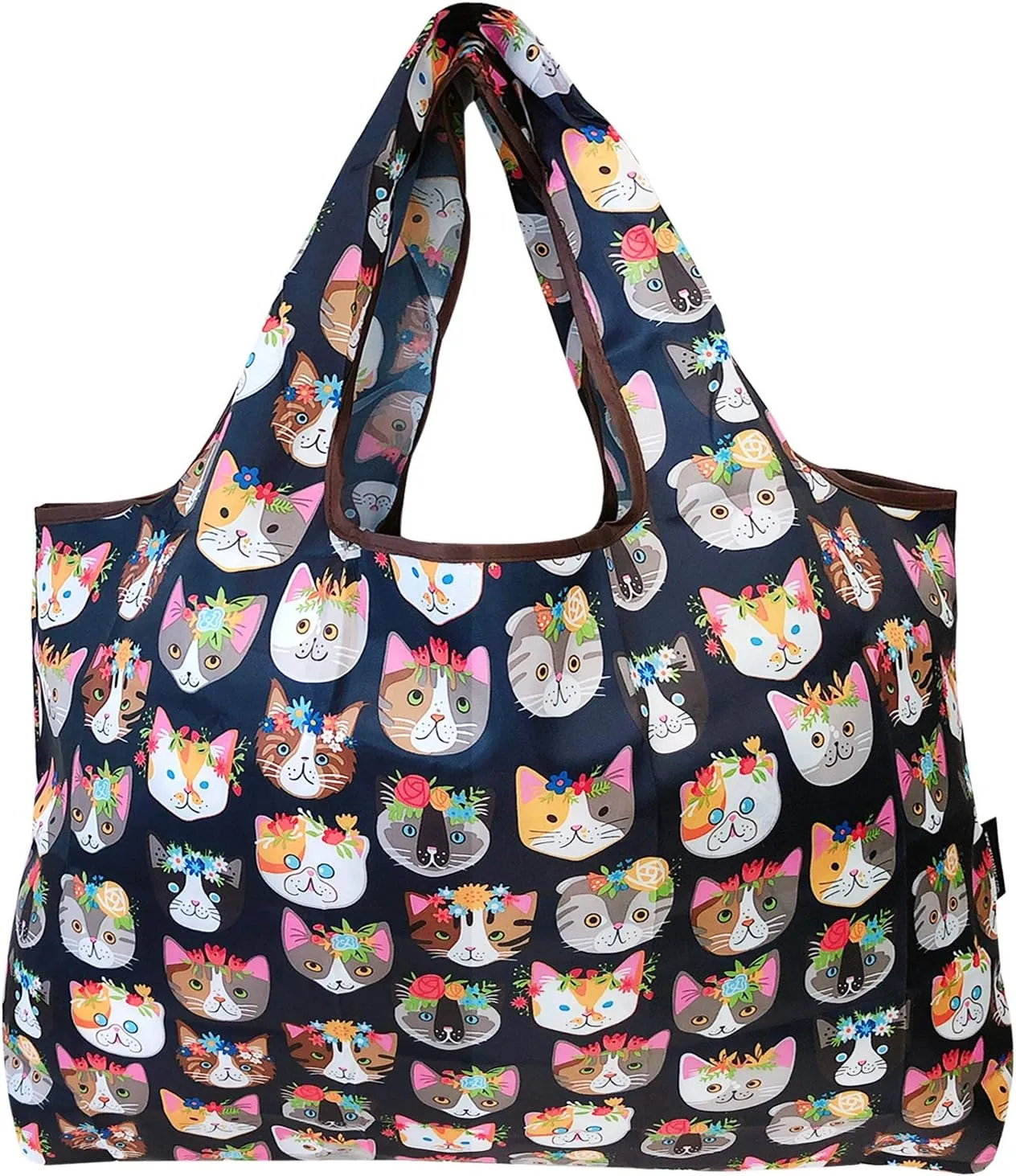 Bowbear Foldable Nylon Reusable Shopping Grocery Bag (Set of 3), Silly Cats & Floral Cats