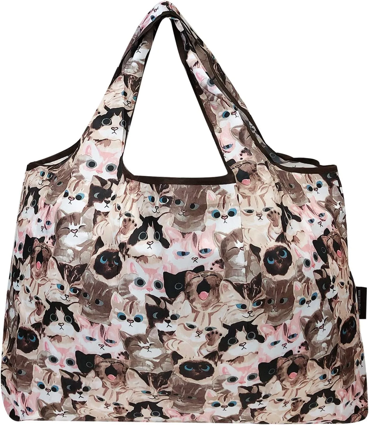 Bowbear Foldable Nylon Reusable Shopping Grocery Bag (Set of 3), Silly Cats & Floral Cats