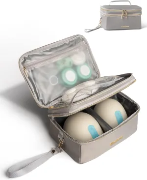 Breast Pump Storage Carrying Bag - Portable & Protective Carrying Case, Fits Major Wearable Pumps, Wristlet Design, Easy Clean, Compact, Grey