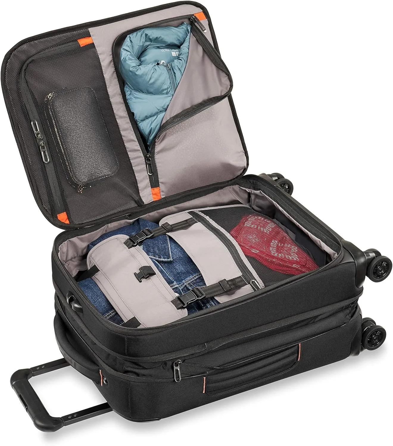 Briggs & Riley International 21" Carry On Expandable Spinner - Luggage for Travel, Suitcases with Wheels, Softside Rolling Bag for Men & Women, Self-Repairing Zipper - ZDX Collection, Black