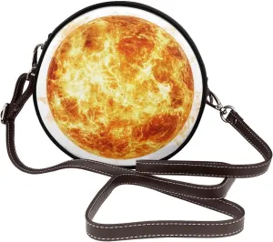 Bright Radiant Sun Women Round Crossbody Bags Leather Sling Bag Purse