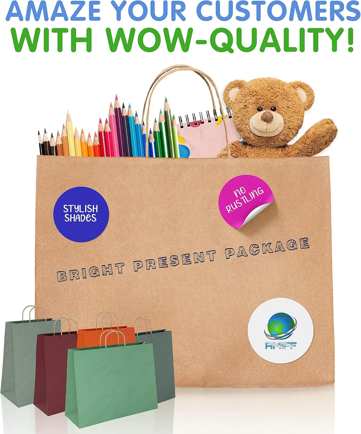 Brown Kraft Paper Bags with Handles Bulk, 8 x 4.75 x 10.5 Inch. Pack of 25 Foldable Shopping Bag, 150 GSM. Kraft Paper Gift Bags with Handles. Gift Gag Bulk for Wedding favors, Valentines Day
