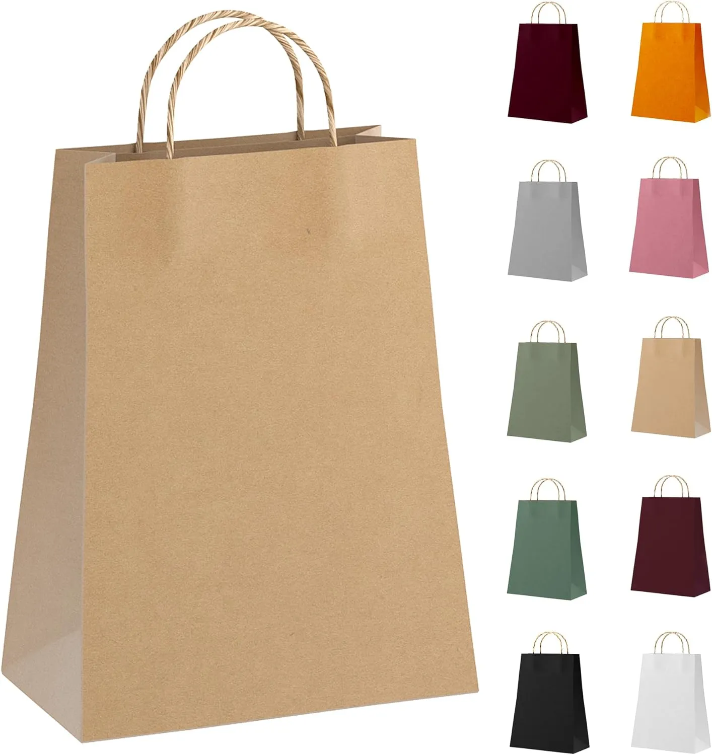 Brown Kraft Paper Bags with Handles Bulk, 8 x 4.75 x 10.5 Inch. Pack of 25 Foldable Shopping Bag, 150 GSM. Kraft Paper Gift Bags with Handles. Gift Gag Bulk for Wedding favors, Valentines Day