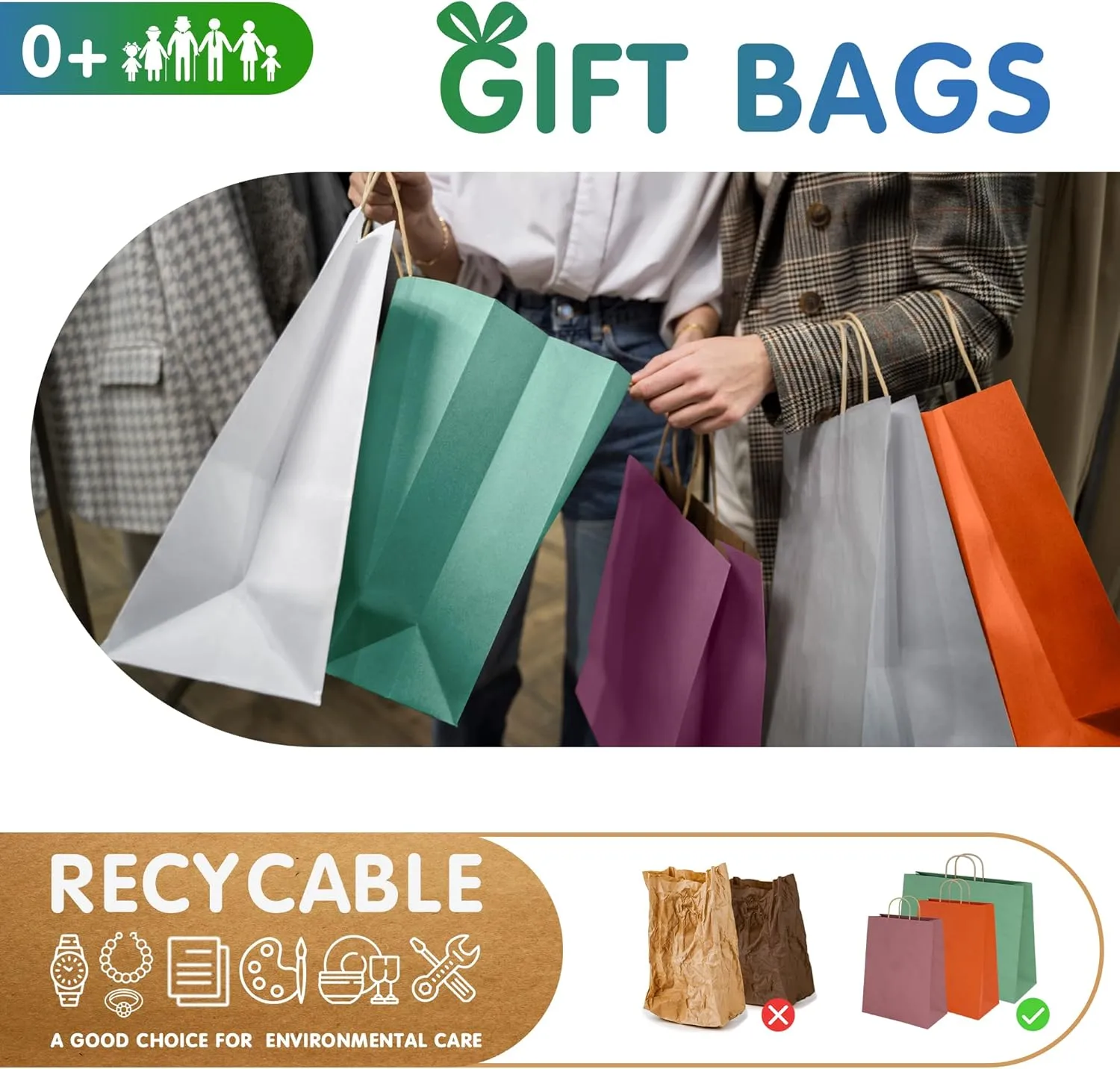 Brown Kraft Paper Bags with Handles Bulk, 8 x 4.75 x 10.5 Inch. Pack of 25 Foldable Shopping Bag, 150 GSM. Kraft Paper Gift Bags with Handles. Gift Gag Bulk for Wedding favors, Valentines Day