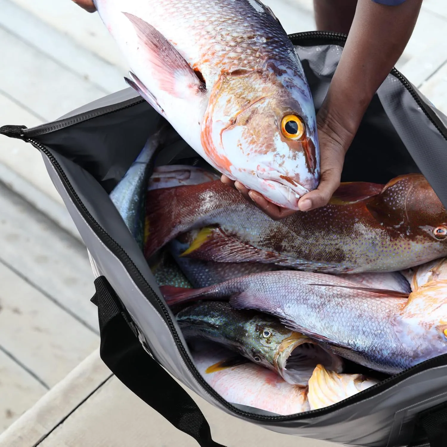 Buffalo Gear Insulated Fish Cooler - 27.5QT 58QT Waterproof Flat Bottom Bag, Leakproof and Fishing Kill Bag