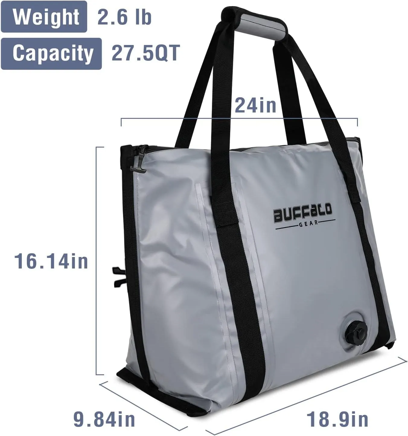 Buffalo Gear Insulated Fish Cooler - 27.5QT 58QT Waterproof Flat Bottom Bag, Leakproof and Fishing Kill Bag
