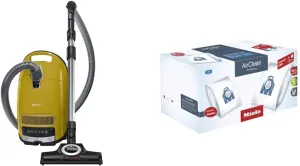 Bundle of Miele Complete C3 Calima Canister Vacuum-Corded, Curry Yellow   Miele XXL Performance Pack, 16 AirClean 3D GN Vacuum Cleaner Bags and 1 HEPA Filter, Traps and Secure Dust