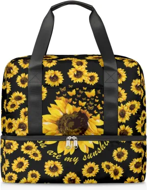 Butterflies Sunflower Travel Duffel Bag Dry Wet Separated Sports Tote Travel Duffle Bag Gym Workout Bag Women Travel Duffel Bag for Women, Travel, Gym, Work