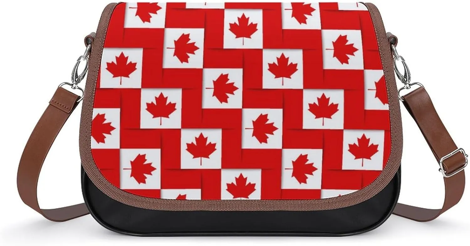 Canadian Canada Flag Cute Crossbody Purses for Women Leather Shoulder Bag Adjustable Shoulder Strap Handbag