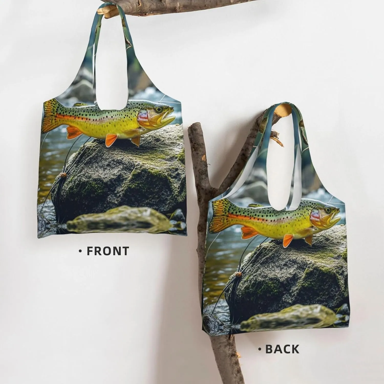 Canvas Tote Bag Lightweight Reusable Grocery Shopping Bag Brook Trout Fly Fishing Handbag for Women Men