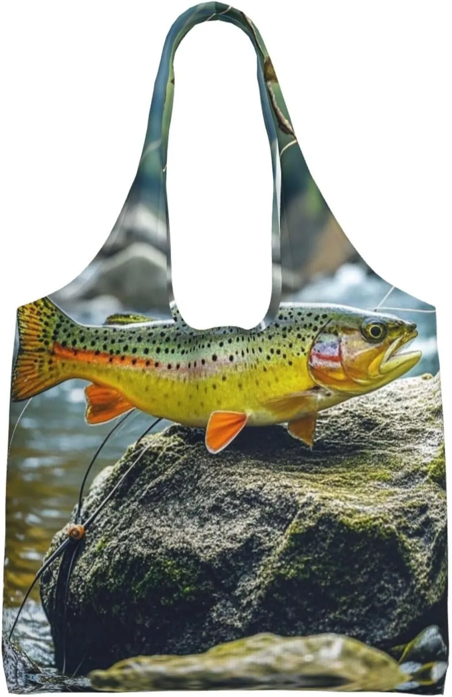 Canvas Tote Bag Lightweight Reusable Grocery Shopping Bag Brook Trout Fly Fishing Handbag for Women Men