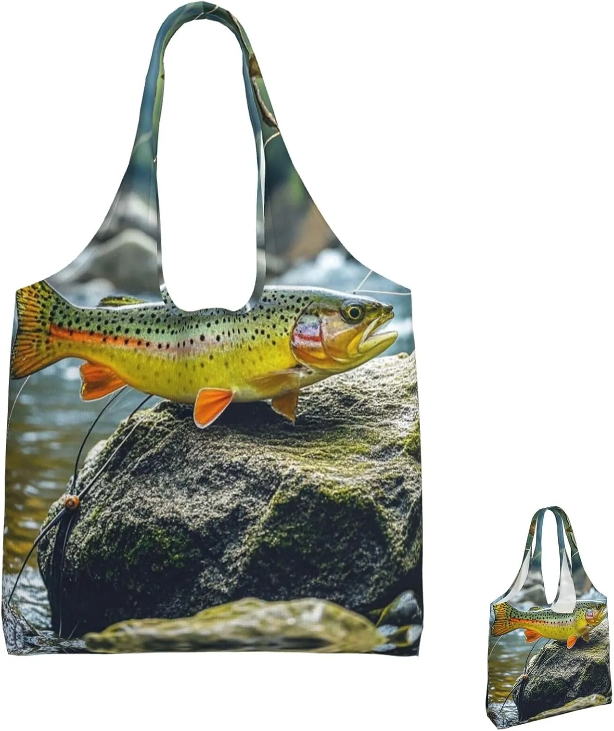 Canvas Tote Bag Lightweight Reusable Grocery Shopping Bag Brook Trout Fly Fishing Handbag for Women Men