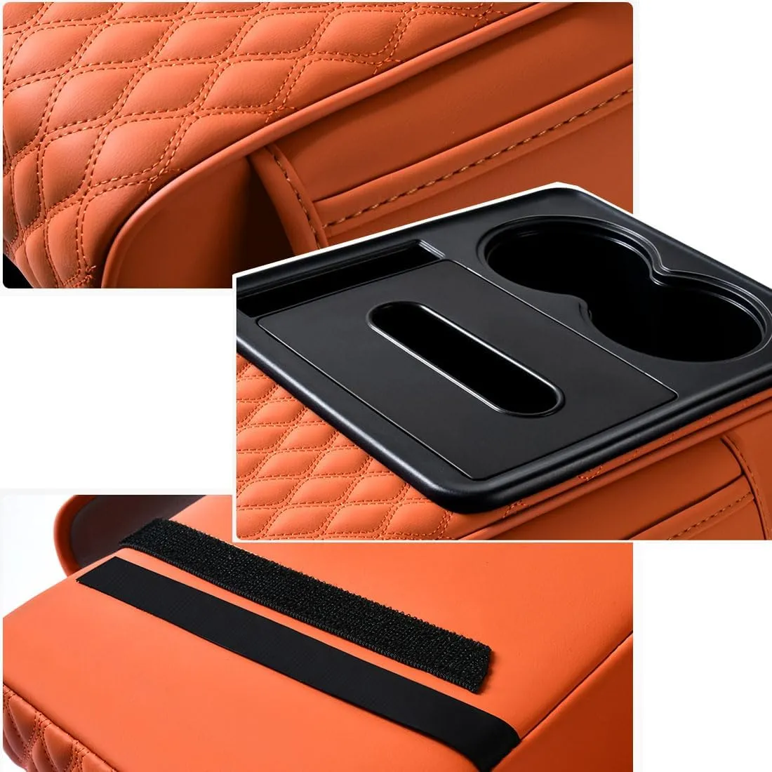 Car Armrest Cushion for SUV,5-in-1 Thickened Center Console Cover with 2 Storage Bags,Cup Holder, Tissue Box Slot, Phone Slot, Car Interior Accessories Organizers for Most Vehicles (Black)