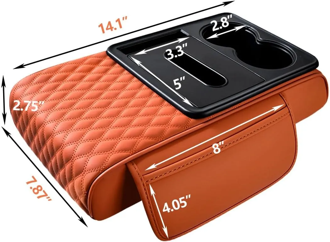 Car Armrest Cushion for SUV,5-in-1 Thickened Center Console Cover with 2 Storage Bags,Cup Holder, Tissue Box Slot, Phone Slot, Car Interior Accessories Organizers for Most Vehicles (Black)