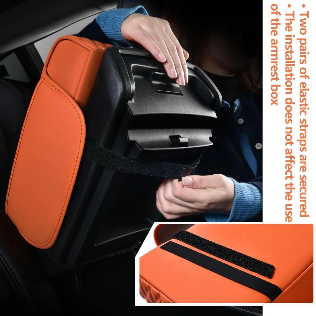 Car Armrest Cushion for SUV,5-in-1 Thickened Center Console Cover with 2 Storage Bags,Cup Holder, Tissue Box Slot, Phone Slot, Car Interior Accessories Organizers for Most Vehicles (Black)