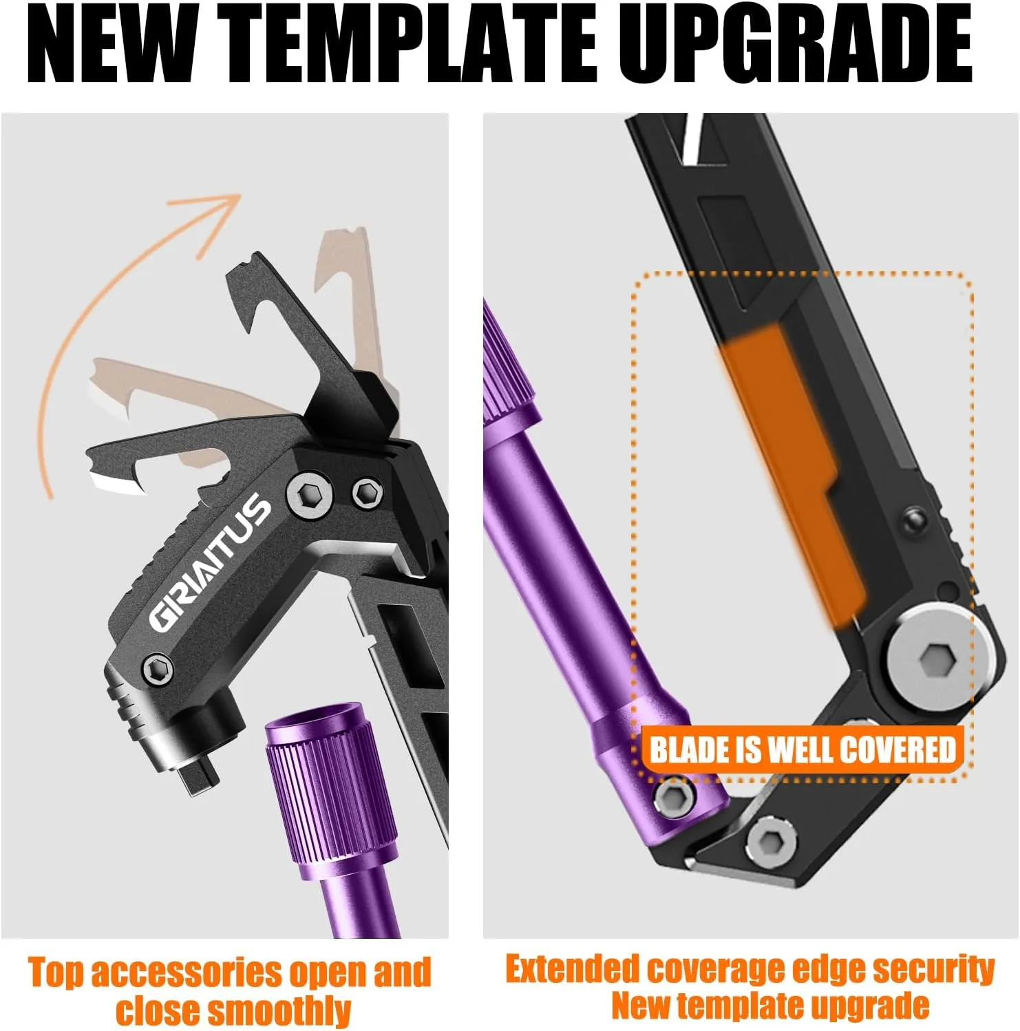 Carabiner Multitool with Pocket Knives, EDC Carabiners, Serrated Knife, Rope Cutter, Screwdriver, Can Bottle Opener, Ruler, Folding Knife for Camping Hiking, Gifts for Men (Purple)