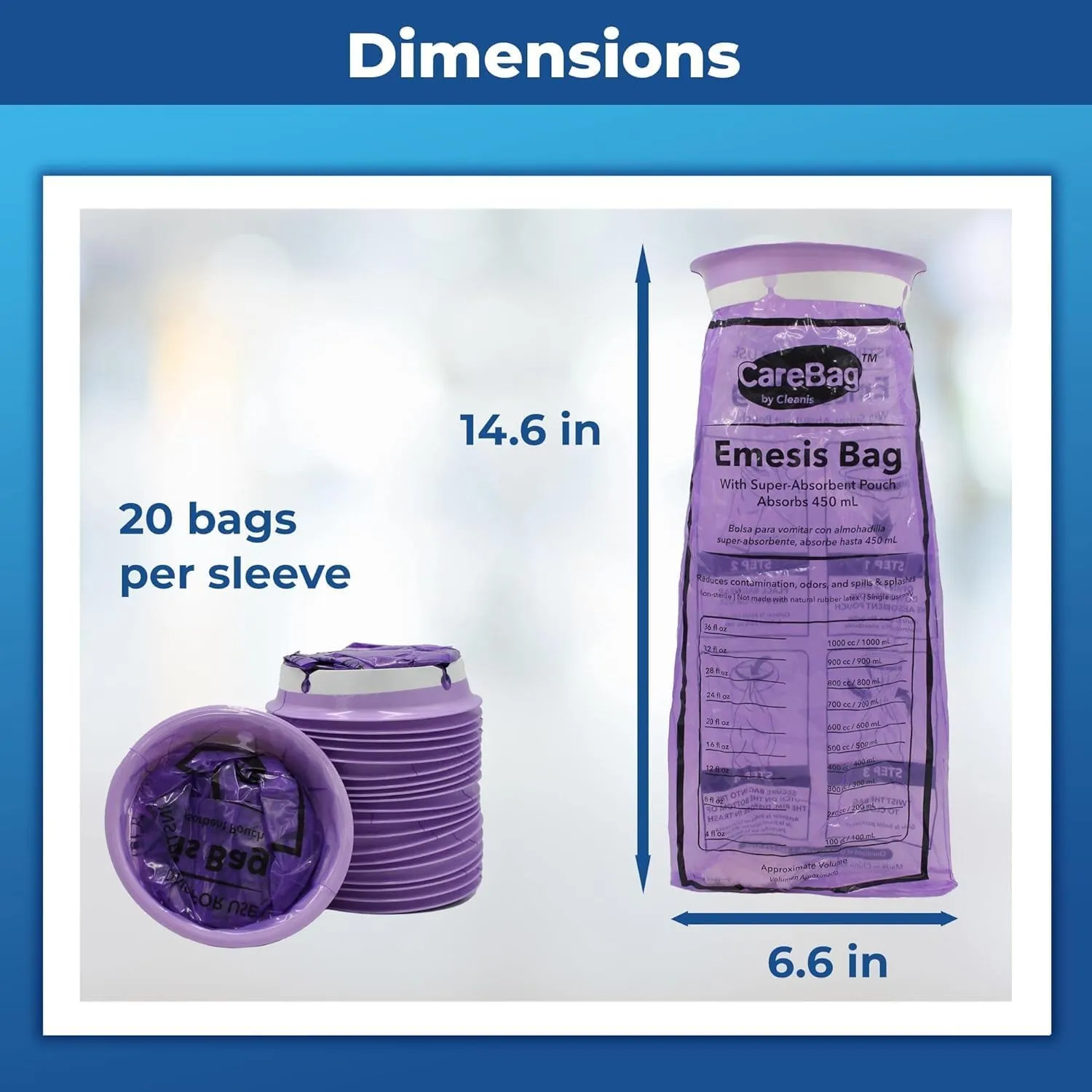 CareBag Emesis Bag with Super Absorbent Pouch- Absorbs 16 oz.– 60 Vomit Bags- No More Leaks and Splashes- Single Use- Reduces Odors- Easy Disposal- Medical Grade