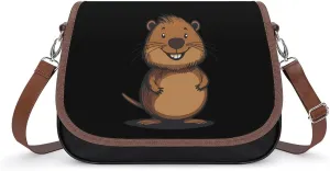 Cartoon Beaver Cute Crossbody Purses for Women Leather Shoulder Bag Adjustable Shoulder Strap Handbag