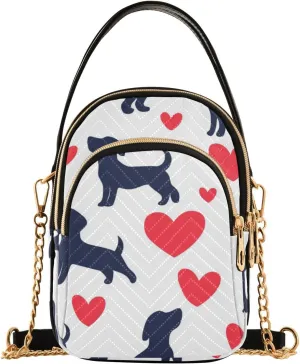 Cartoon Cute Black Valentine Love Dog trendy cross body bag for men with multi pockets handbag for women for birthday gifts