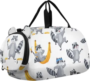 Cartoon Funny Raccoon Characters Duffel Bags for Boys Small Gym Bags for Teens Dance Bag for Girls