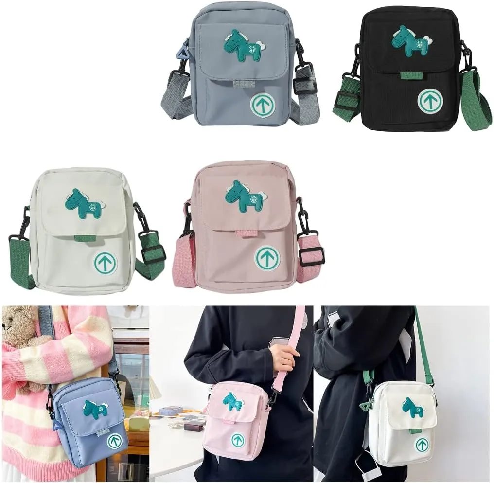Cartoon Nylon Shoulder Bag Crossbody Bags for Women Small Multi-function Purse with Adjustable Strap