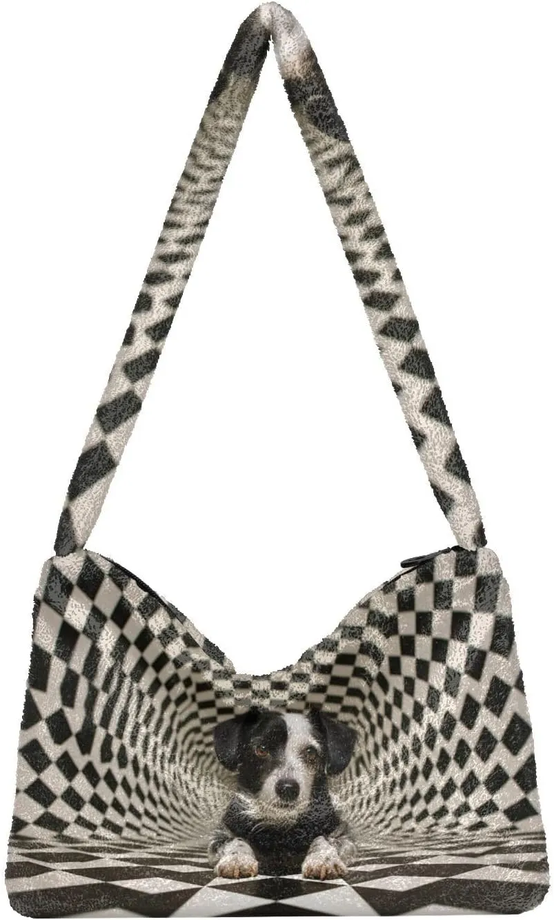Cartoon Probe Black and White Bulldog Women Shoulder Bag Tote, Plush Tote Bag Women, Womens Outdoor Bag