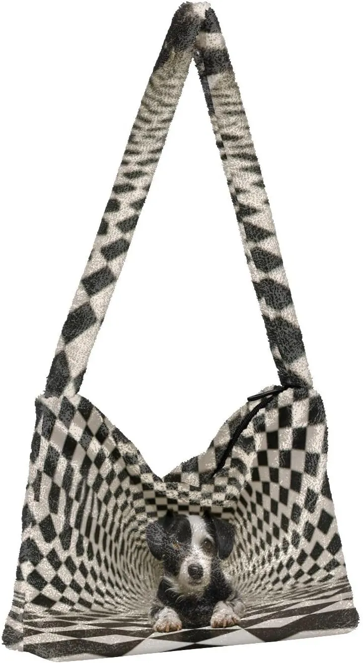 Cartoon Probe Black and White Bulldog Women Shoulder Bag Tote, Plush Tote Bag Women, Womens Outdoor Bag