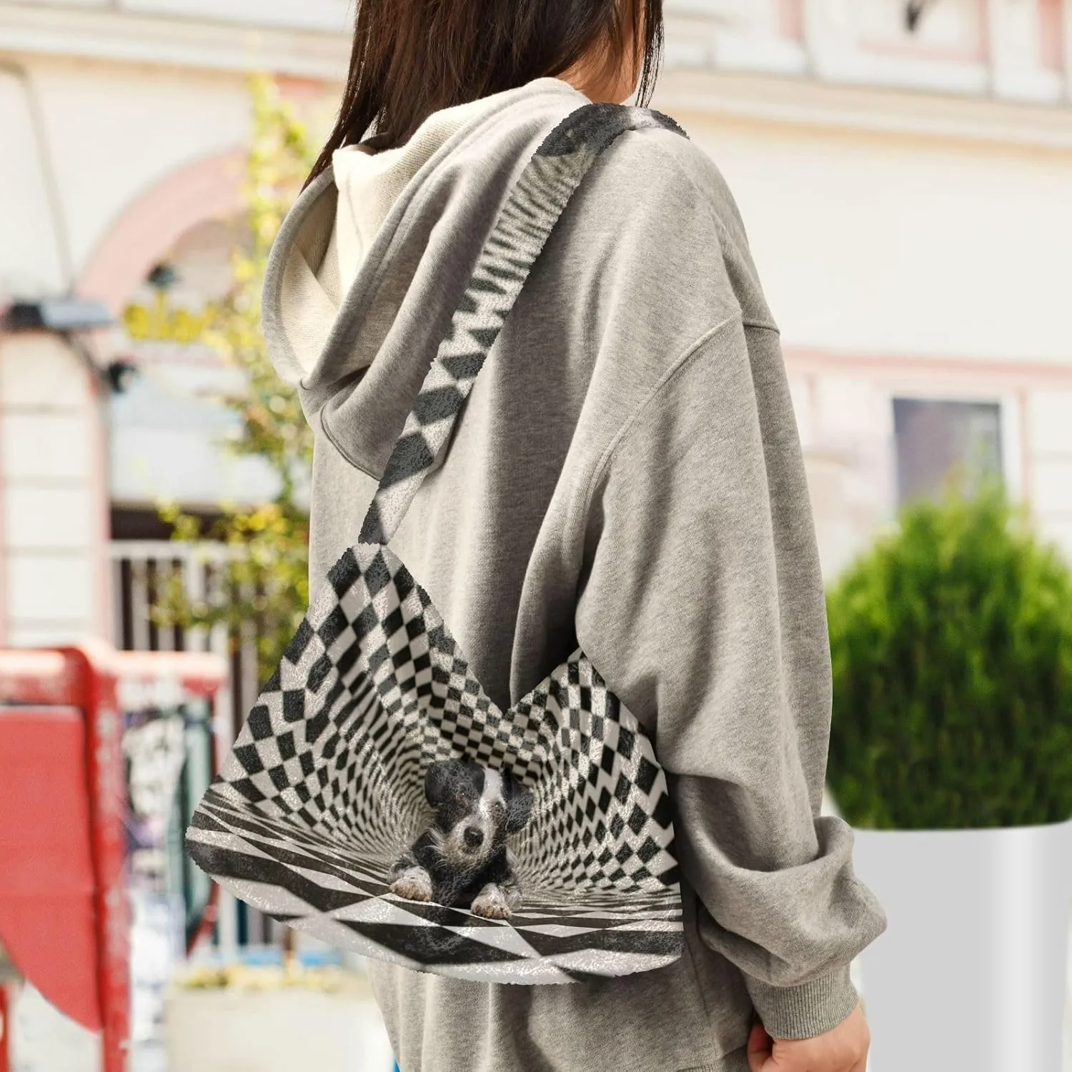 Cartoon Probe Black and White Bulldog Women Shoulder Bag Tote, Plush Tote Bag Women, Womens Outdoor Bag